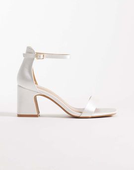 SEQWL SEQWL Leal block heeled sandals in ivory satin-White