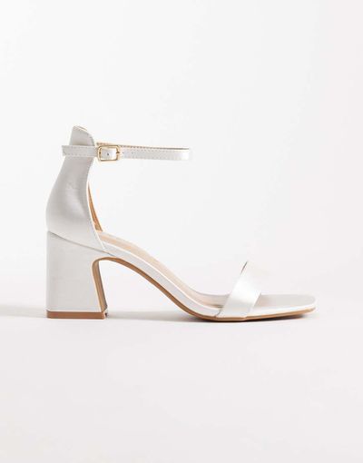 SEQWL SEQWL Leal block heeled sandals in ivory satin-White