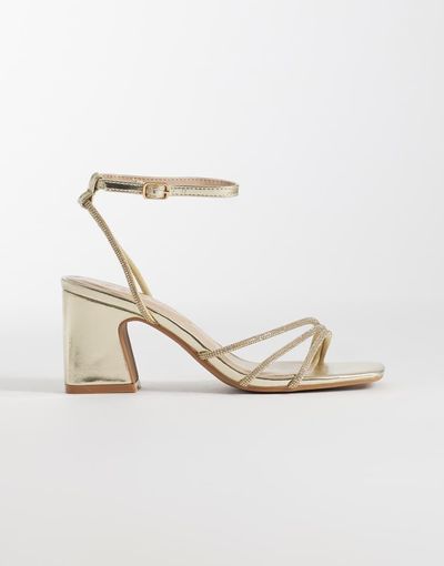 SEQWL SEQWL Leal strappy block heeled embellished sandals in gold