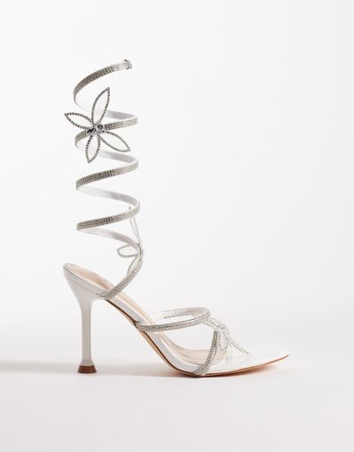 SEQWL SEQWL Licorice embellished wrap around heeled sandals in white