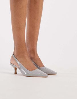 SEQWL SEQWL Maybach slingback kitten heels in gray croc
