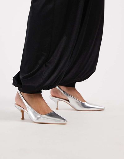 SEQWL SEQWL Maybach slingback kitten heels in silver