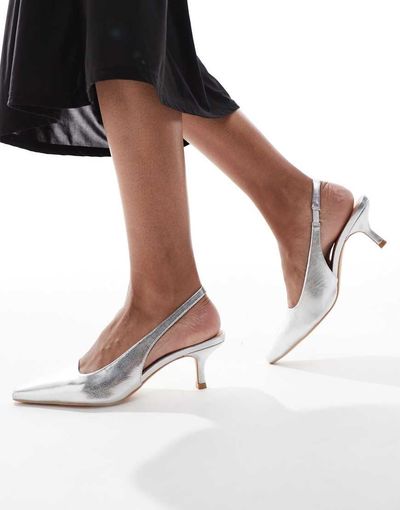 SEQWL SEQWL Maybach slingback kitten heels in silver foil