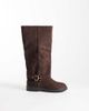 SEQWL SEQWL Mickey faux suede buckle knee boots in chocolate brown - 1