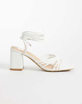 SEQWL SEQWL mid block heel sandals in white PU