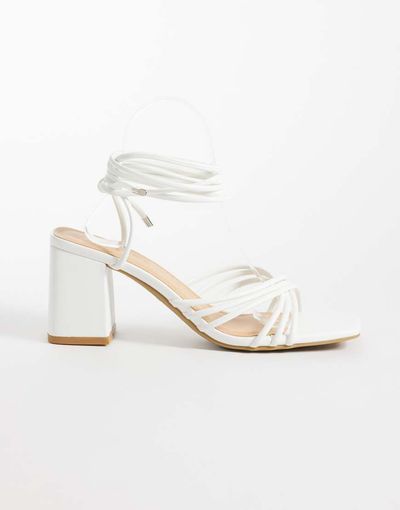 SEQWL SEQWL mid block heel sandals in white PU