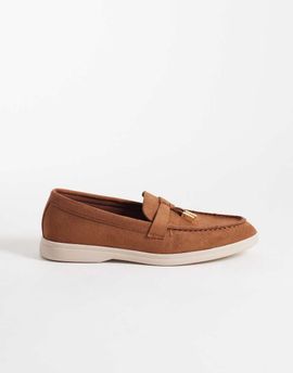 SEQWL SEQWL Panther tassel trim loafers in faux suede camel with white sole-Neutral