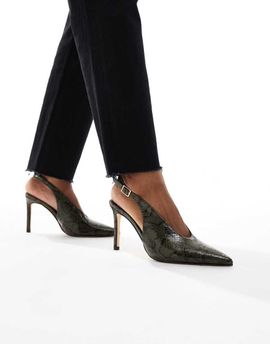 SEQWL SEQWL Petunia high vamp sling back pumps in green snake