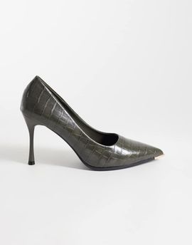 SEQWL SEQWL pumps with gold detail in olive croc-Green
