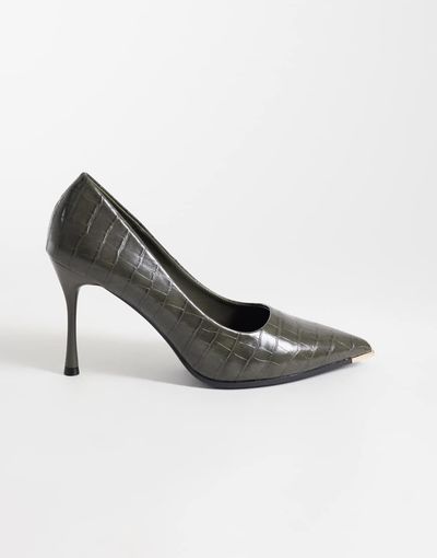SEQWL SEQWL pumps with gold detail in olive croc-Green
