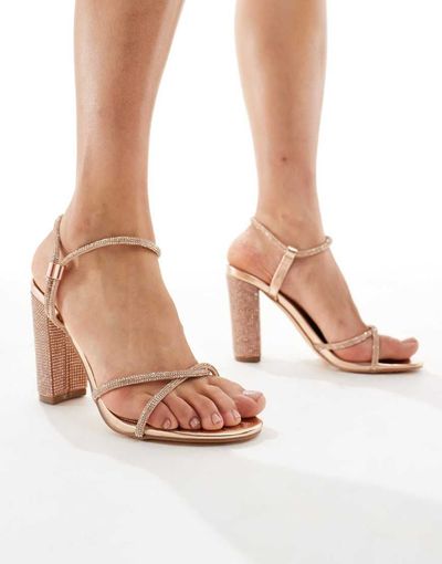 SEQWL SEQWL Reeves strappy embellished high block heeled sandals in rose gold