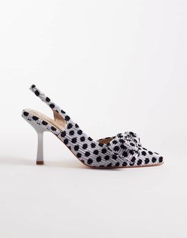SEQWL SEQWL Salado slingback block heeled shoes with bow detailing in black/silver polka dots