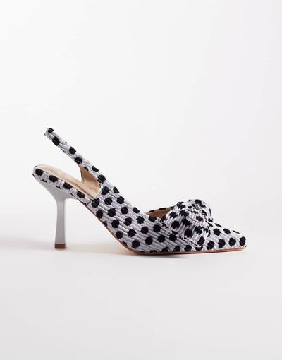 SEQWL SEQWL Salado slingback block heeled shoes with bow detailing in black/silver polka dots