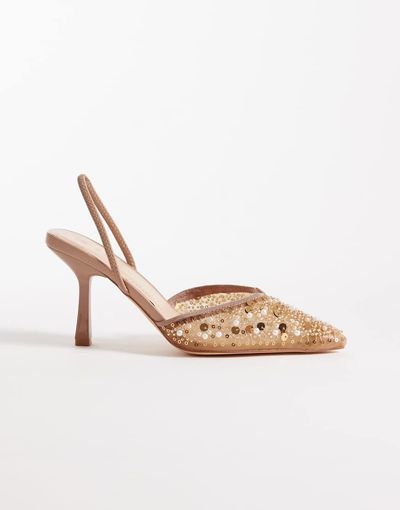 SEQWL SEQWL Salado slingback embellished heeled shoes in bronze-Brown