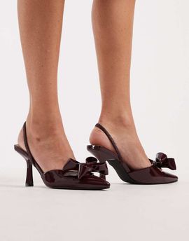SEQWL SEQWL Salado slingback heeled pumps with bow detailing in berry patent-Red