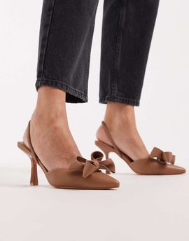 SEQWL SEQWL Salado slingback heeled pumps with bow detailing in tan-Brown