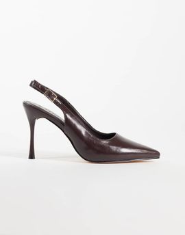 SEQWL SEQWL sling back pointed stiletto heeled shoes in brown faux leather