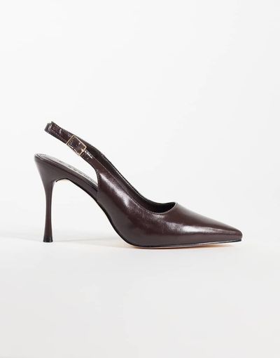 SEQWL SEQWL sling back pointed stiletto heeled shoes in brown faux leather