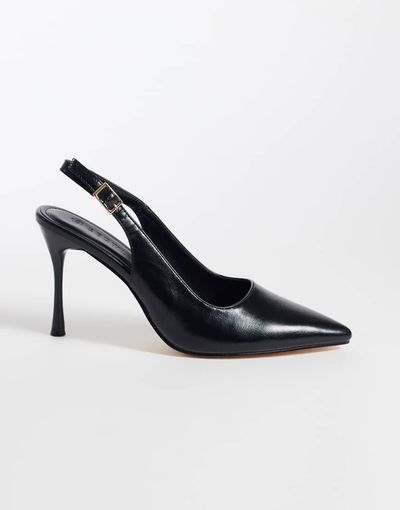 SEQWL SEQWL slingback pointed stiletto heel shoes in black faux leather
