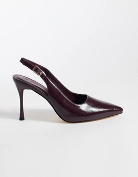 SEQWL SEQWL slingback pointed stiletto heel shoes in burgundy faux leather-Red