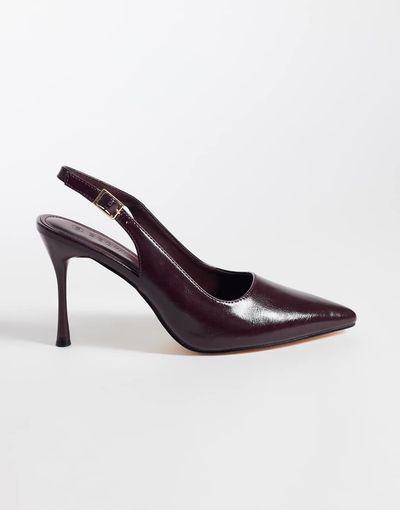 SEQWL SEQWL slingback pointed stiletto heel shoes in burgundy faux leather-Red