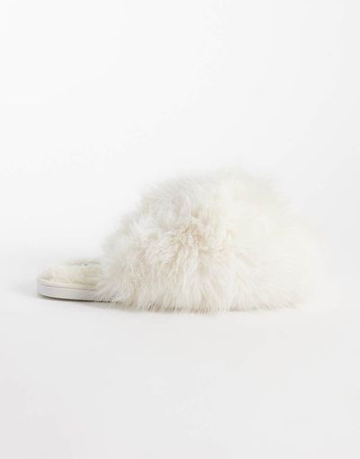 SEQWL SEQWL Smarties fluffy pom pom slippers in cream-Brown