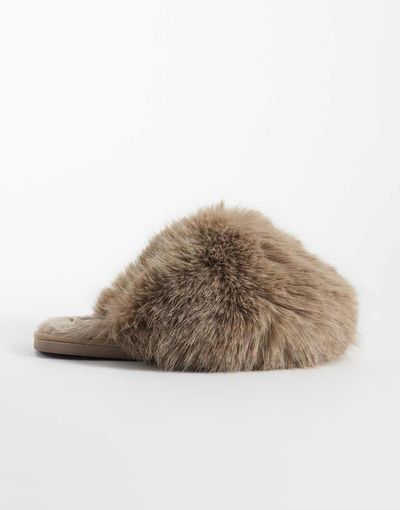 SEQWL SEQWL Smarties fluffy pom pom slippers in mink-Neutral