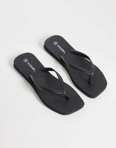 SEQWL SEQWL square toe sim flip flops in black