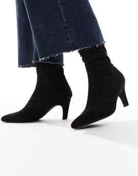SEQWL SEQWL Starburst kitten heel sock boots in suedette black