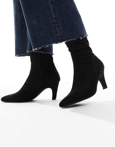 SEQWL SEQWL Starburst kitten heel sock boots in suedette black