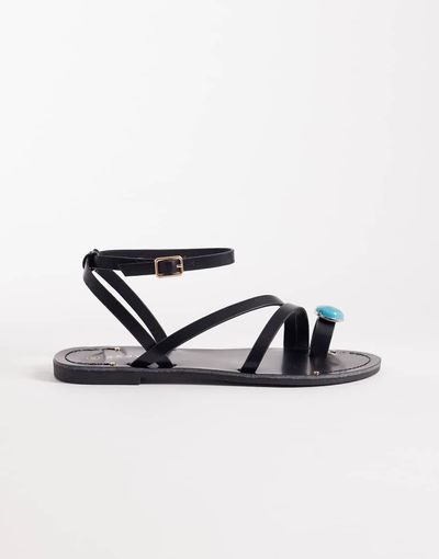 SEQWL SEQWL strappy flat sandals with toe embellishment in black