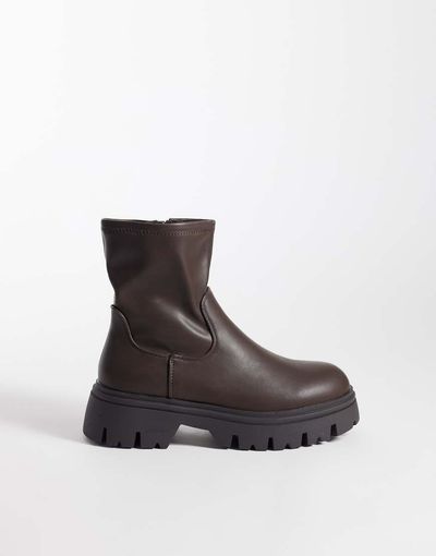 SEQWL SEQWL Twirl chunky sock boots in brown-White