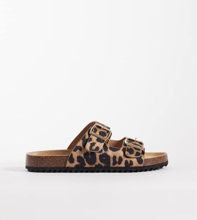 SEQWL Wide Fit SEQWL Olsen Wide Fit double buckle flat sandals in leopard-Multi