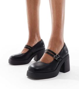 SEQWL Wide Fit SEQWL Wide Fit Audi strappy platform Mary Janes in black