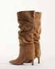 SEQWL Wide Fit SEQWL Wide Fit Benz faux suede slouchy knee high kitten heel boots in taupe-Neutral - 4