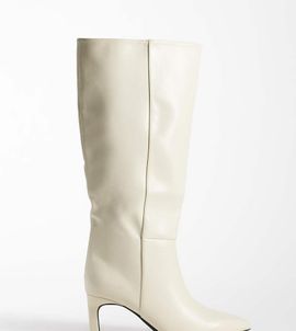 SEQWL Wide Fit SEQWL Wide Fit Benz knee high kitten heel boots in cream-White