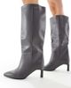 SEQWL Wide Fit SEQWL Wide Fit Benz knee high kitten heel boots in gray PU-Neutral - 1