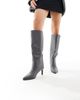 SEQWL Wide Fit SEQWL Wide Fit Benz knee high kitten heel boots in gray PU-Neutral - 2