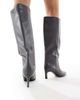 SEQWL Wide Fit SEQWL Wide Fit Benz knee high kitten heel boots in gray PU-Neutral - 3