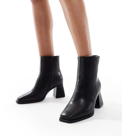 SEQWL Wide Fit SEQWL Wide Fit block heel mid ankle boots in black