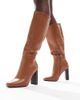 SEQWL Wide Fit SEQWL Wide Fit Boost stack heel knee boots in camel-Neutral - 1