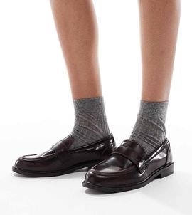 SEQWL Wide Fit SEQWL Wide Fit Cadilliac penny loafers in burgundy-Red