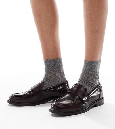 SEQWL Wide Fit SEQWL Wide Fit Cadilliac penny loafers in burgundy-Red