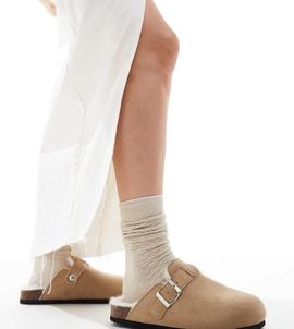 SEQWL Wide Fit SEQWL Wide Fit faux fur lined clogs in taupe-Neutral