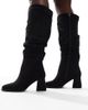 SEQWL Wide Fit SEQWL Wide Fit Fished slouchy block heel knee boots in black - 1