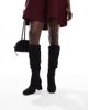 SEQWL Wide Fit SEQWL Wide Fit Fished slouchy block heel knee boots in black - 4