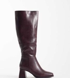 SEQWL Wide Fit SEQWL Wide Fit Fisher block heel knee boots in burgundy-Red
