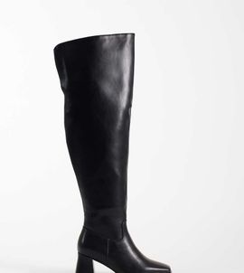 SEQWL Wide Fit SEQWL Wide Fit Fisher block heel over the knee boots in black