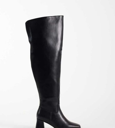 SEQWL Wide Fit SEQWL Wide Fit Fisher block heel over the knee boots in black