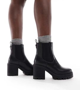 SEQWL Wide Fit SEQWL Wide Fit Fuzzy chunky chelsea boots in black